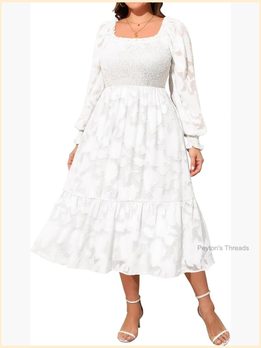 Plus Size Fall Dress - Wedding Guest Long Sleeve Floral Lace A-Line Midi Dress